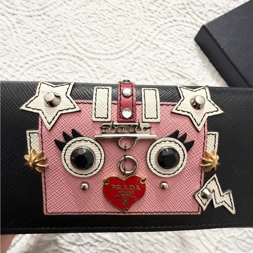 Prada Robot Black and Pink Embellished Saffiano Leather Wallet AUTHENTIC (Rare) - Picture 11 of 11